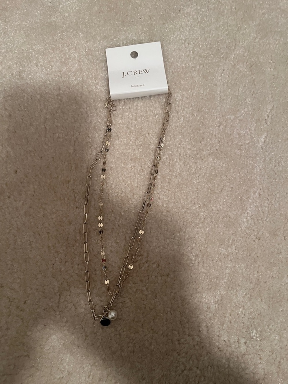J. Crew Gold-Tone Layered Necklace with Black Enamel and Pearl Charm